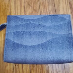 Etro Men's Blue Leather Toiletry Pouch with Wave Texture